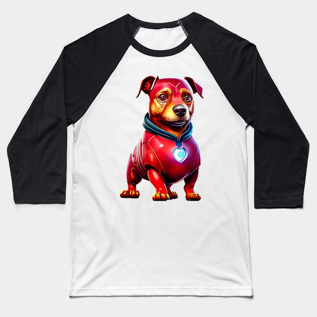 Canine Hero: Love-Shaped Arc Reactor Dachshund Baseball T-Shirt by fur-niche